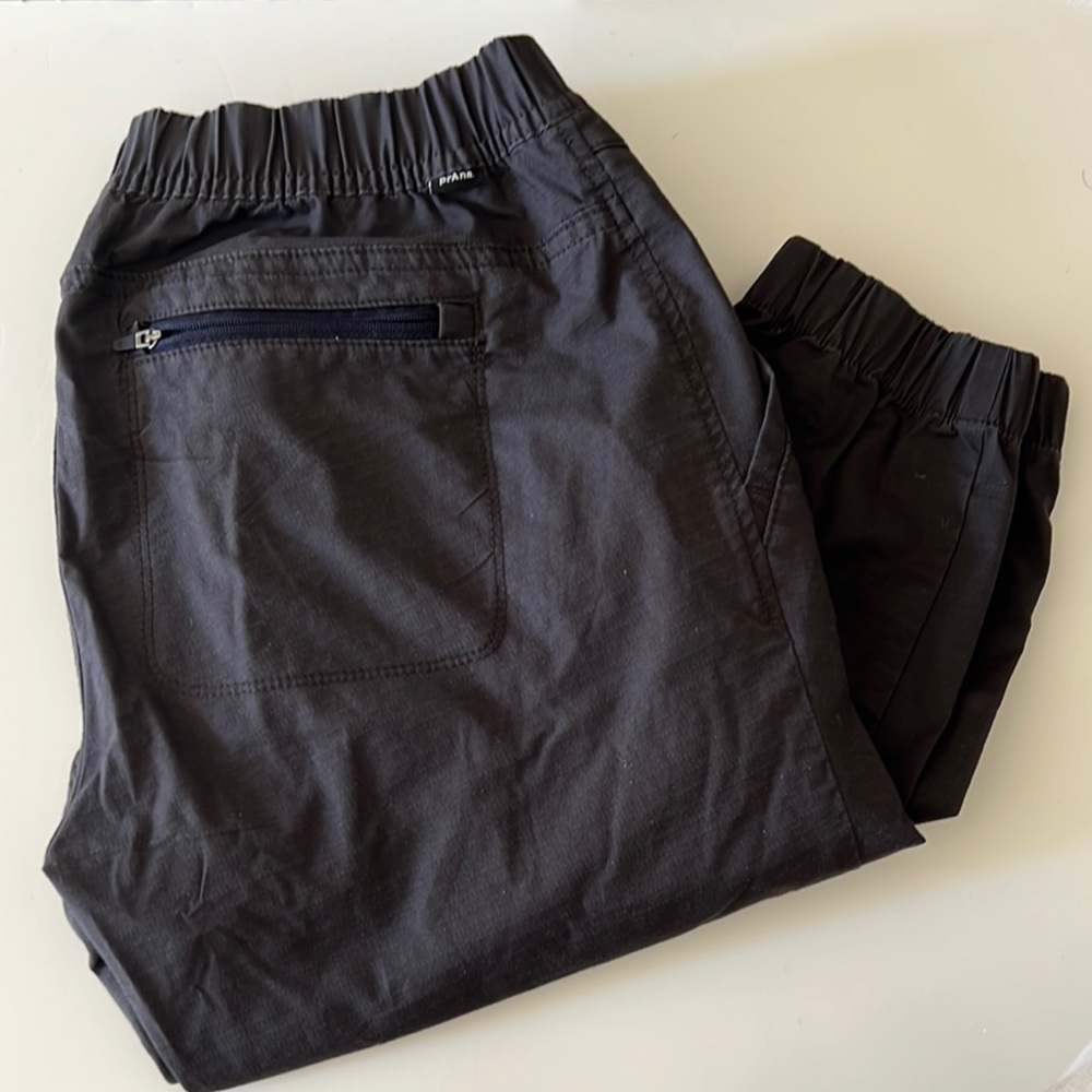Prana Black Track Pants with Elastic Waistband and Tapered Leg
